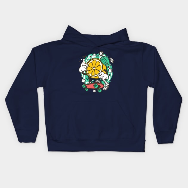 lemon skateboard Kids Hoodie by Mako Design 